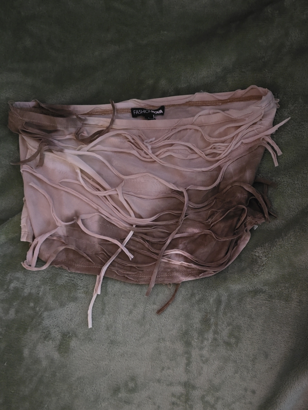 Fashion Nova Taupe Ombre Fringe Mini Skirt